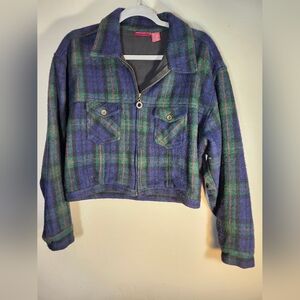 Paris Sports Club  Vtg 90's Wool Blend Lined Plaid Cropped Jacket Sz L